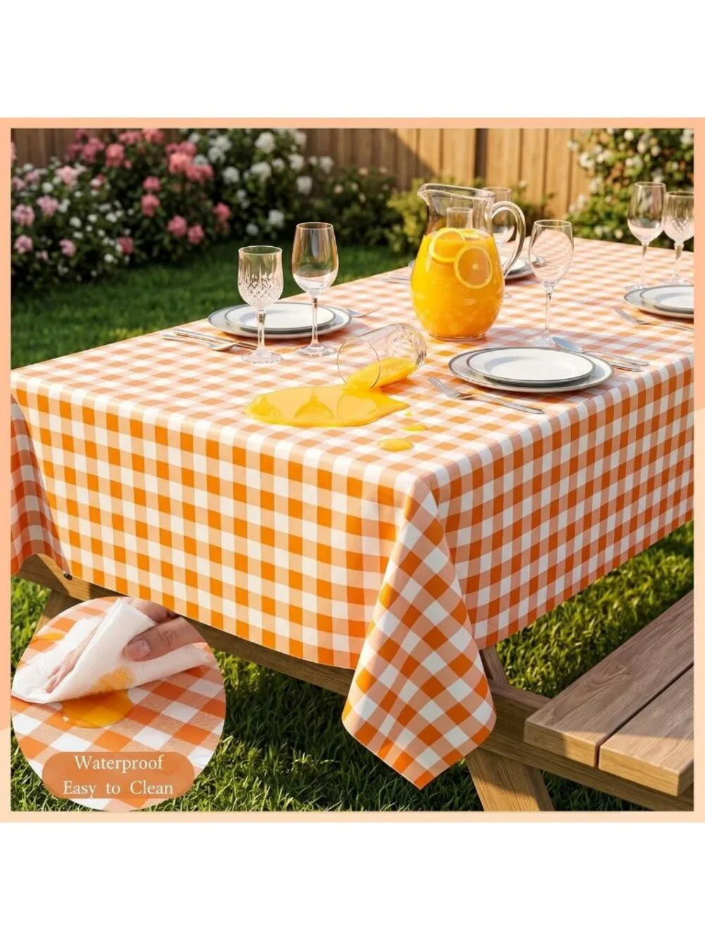 300FT x 54IN Orange & White Checkered Tablecloth Roll with Cutter - Perfect for